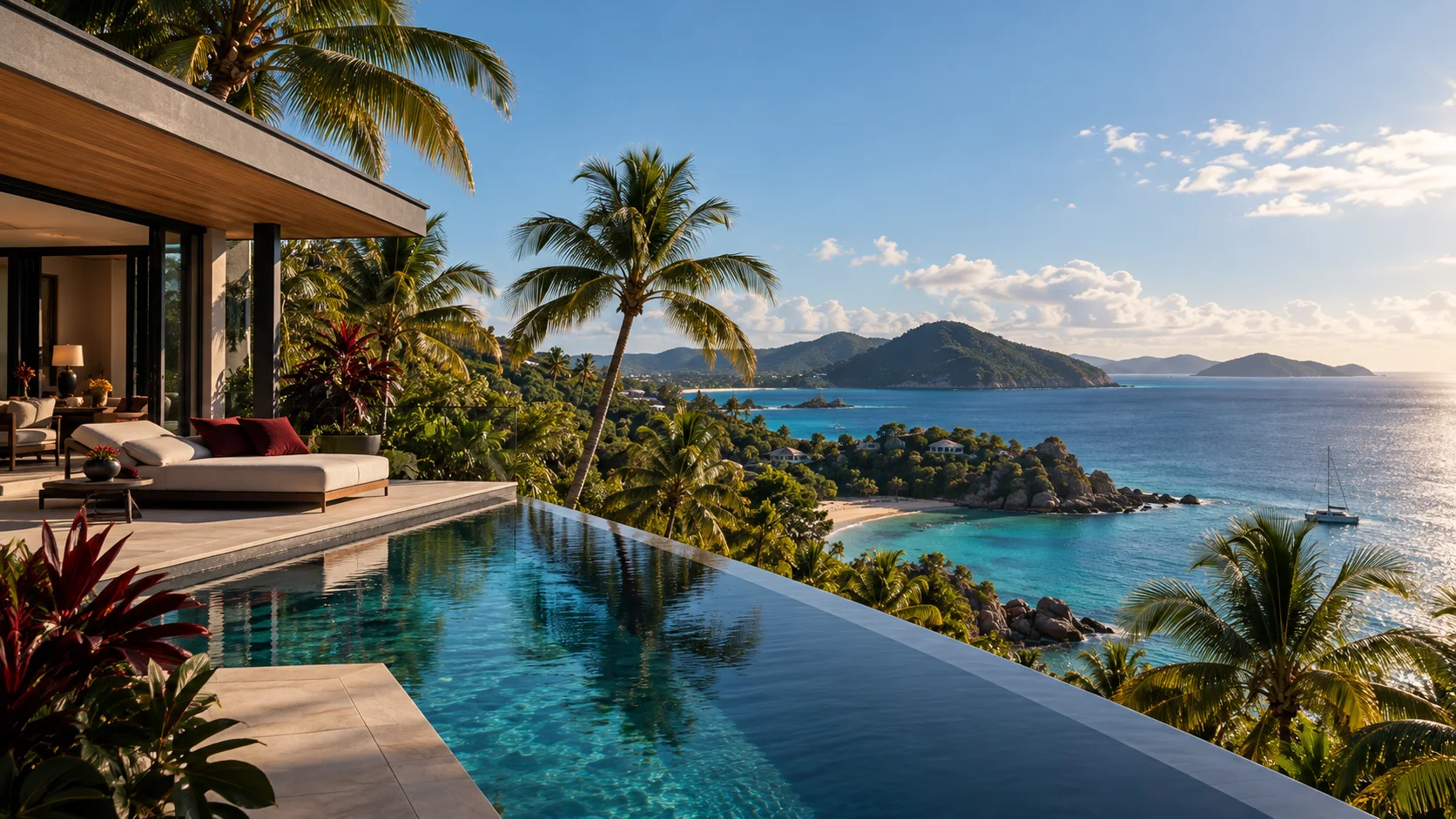 A modern villa overlooking a Caribbean bay